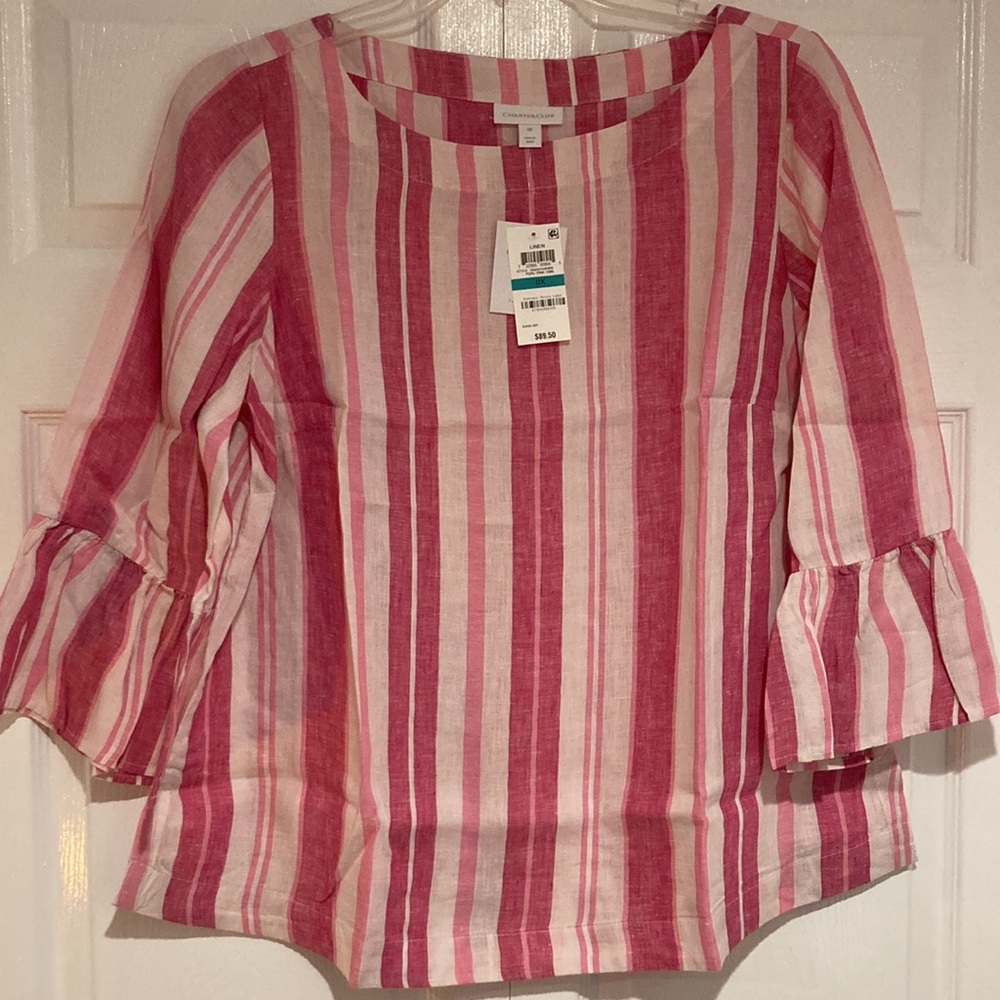 Charter Club Linen Striped Top, Size 0X